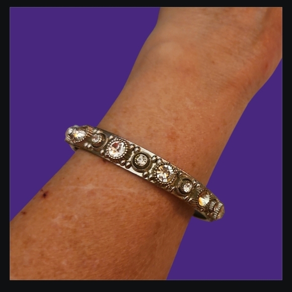 Vintage Heavyweight Rhinestone Castlecore Bangle Bracelet FLAWED - Picture 1 of 9